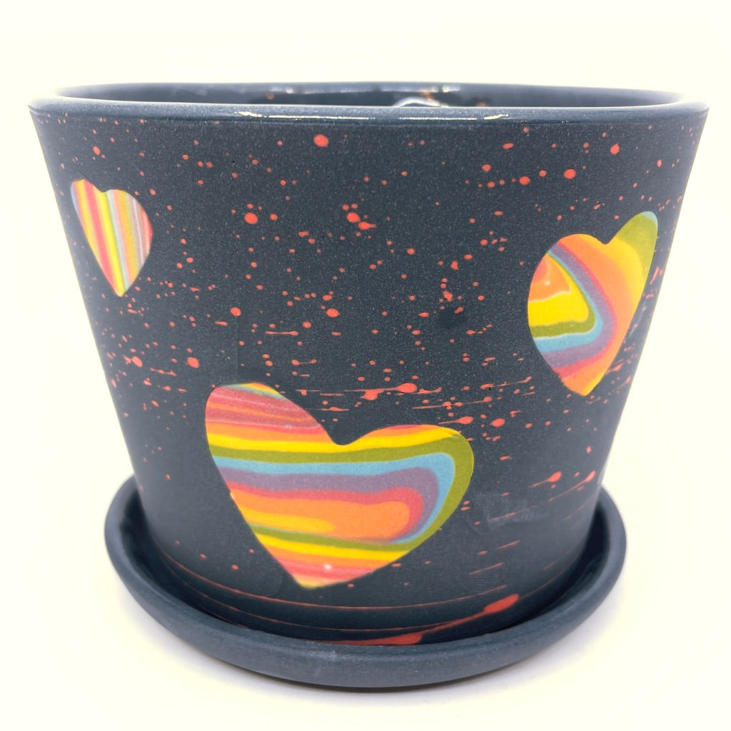 Cosmic Love Small Planter- Black Background w/ Dish *Now Preorder* (ship by mid-March)