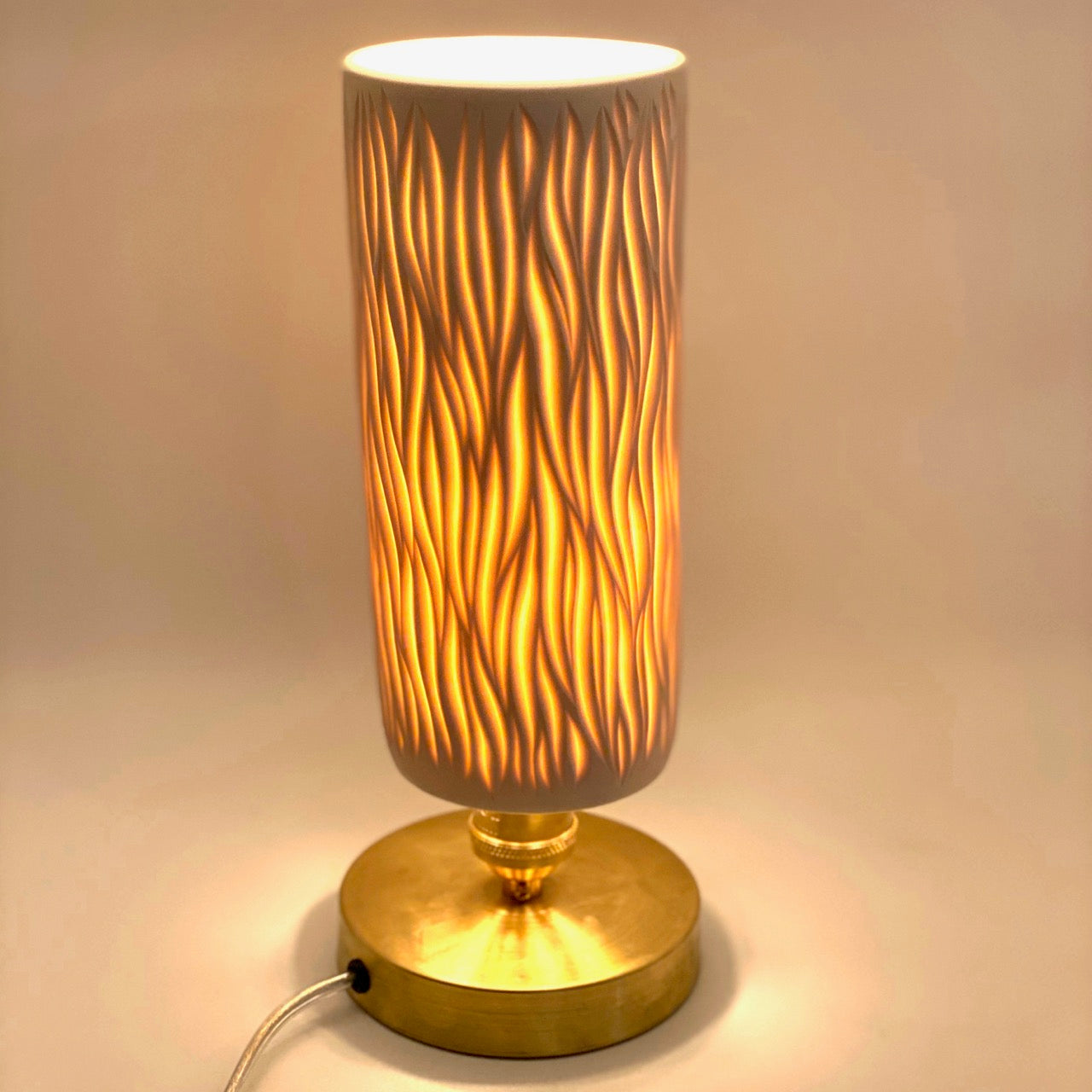 Table Lamp- Spire Hand-carved Porcelain Shade and Unfinished Brass Base