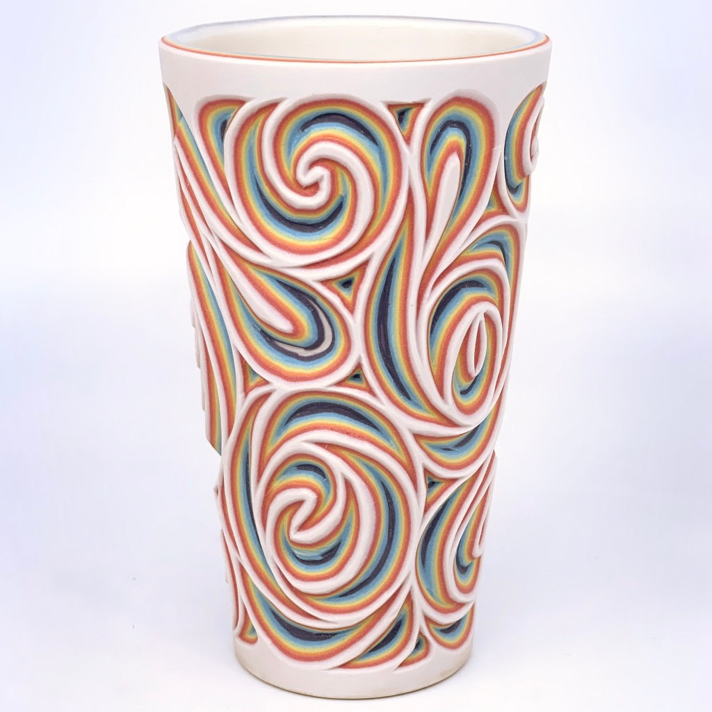 Rainbow Swirl 8-Layer Carved Pint