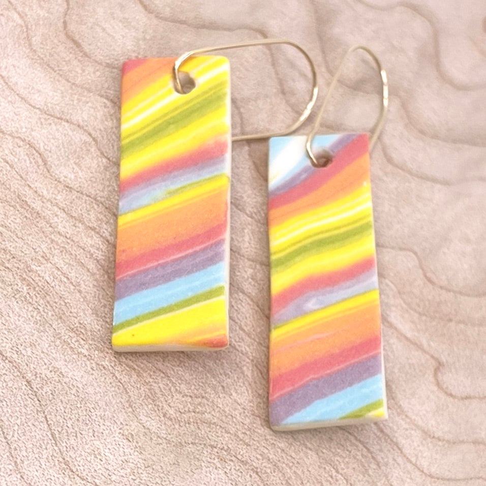 Rectangle Drop Bright Rainbow Earrings