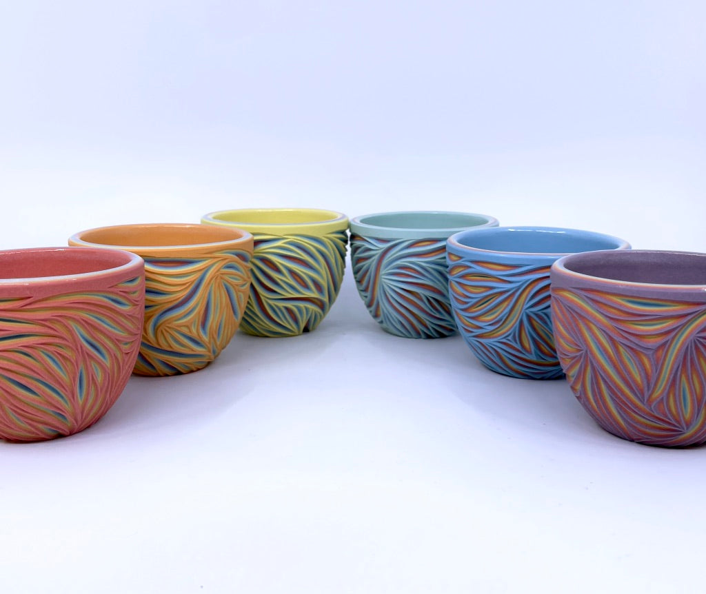 Intricate Carved Rainbow 7 Layer Teacup (limited stock ready to ship)