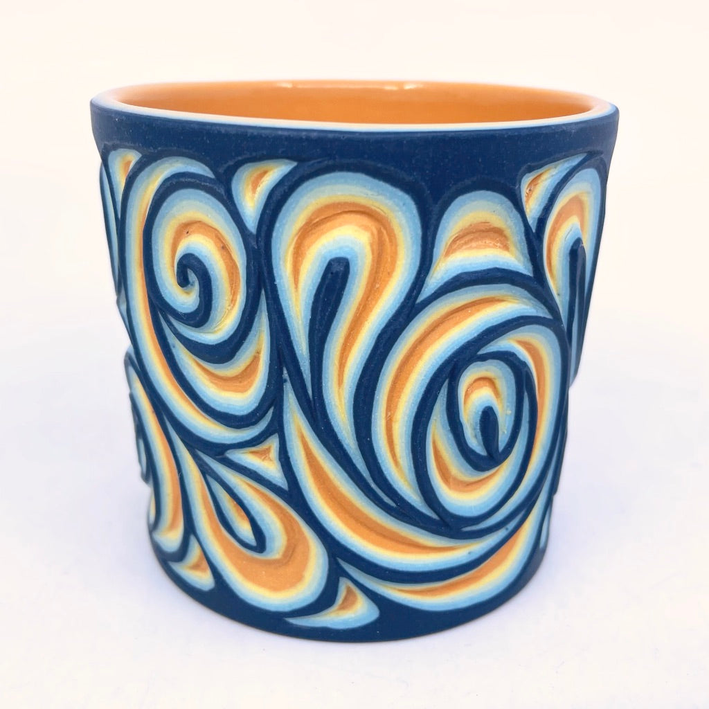 Cobalt to Orange Swirl 6-Layer Carved Tumbler