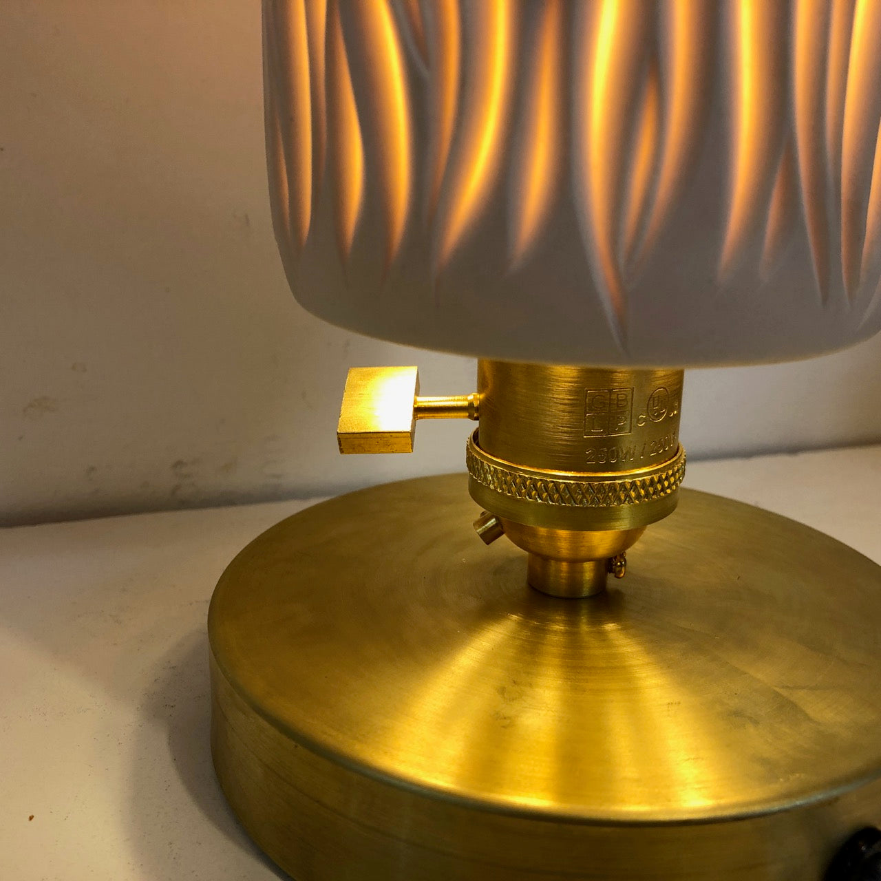 Table Lamp- Spire Hand-carved Porcelain Shade and Unfinished Brass Base