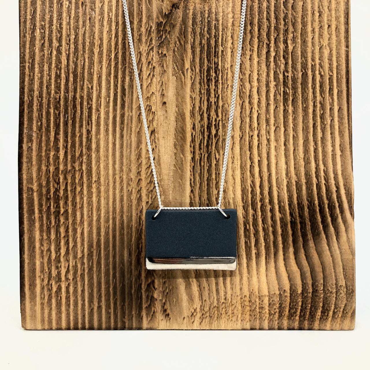 Black & Silver Luster Wide Rectangle Necklace