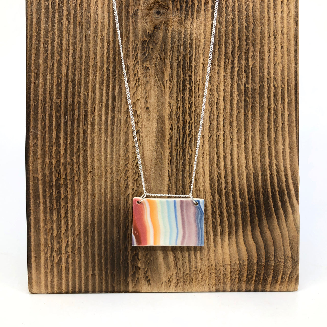 Rainbow Strata Wide Rectangle Necklace