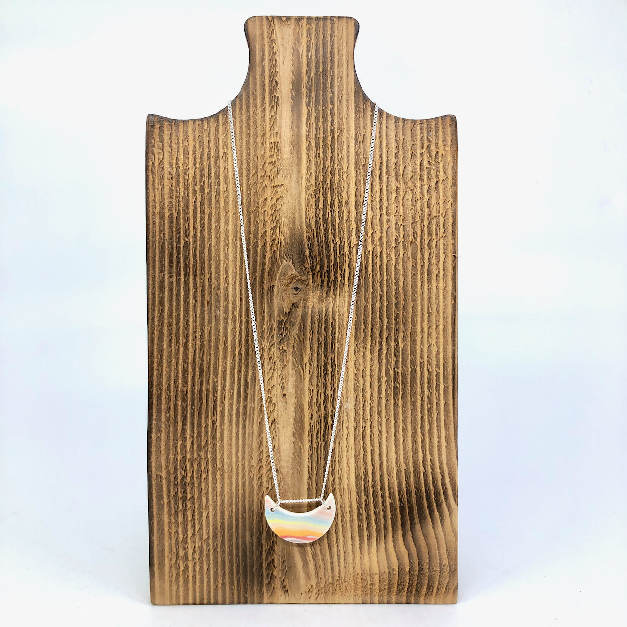 Rainbow Strata Tiny Moon Necklace