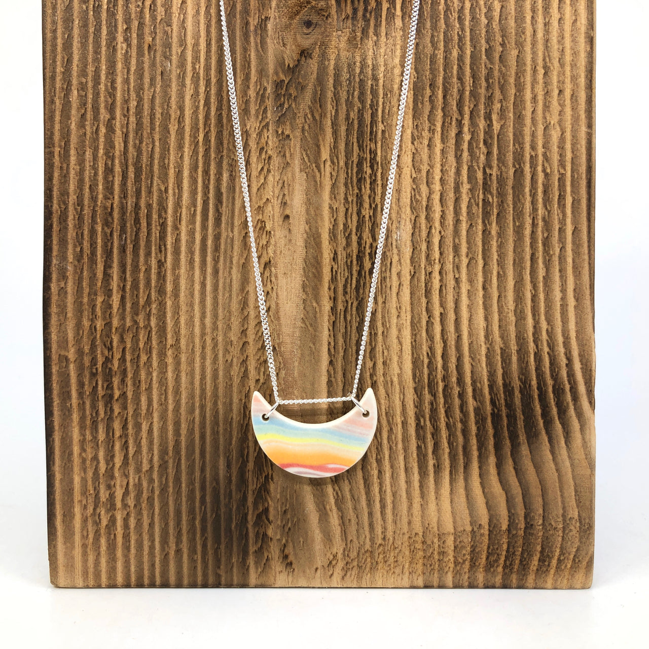 Rainbow Strata Tiny Moon Necklace