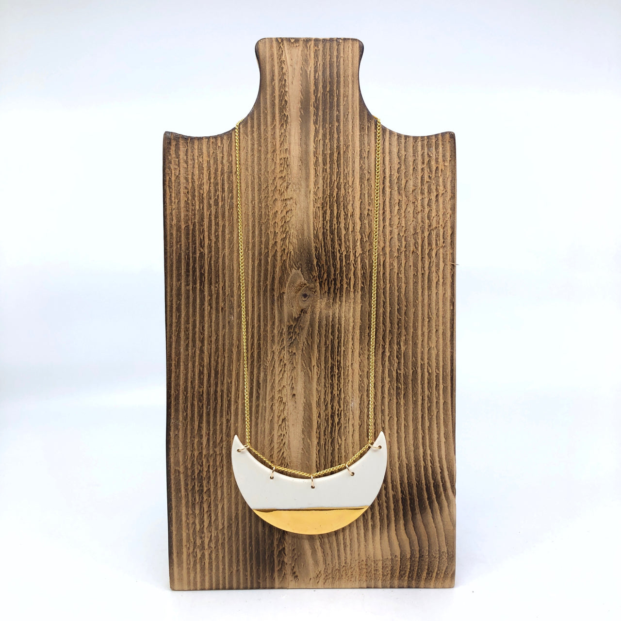 White & Gold Luster 5-Link Moon Necklace