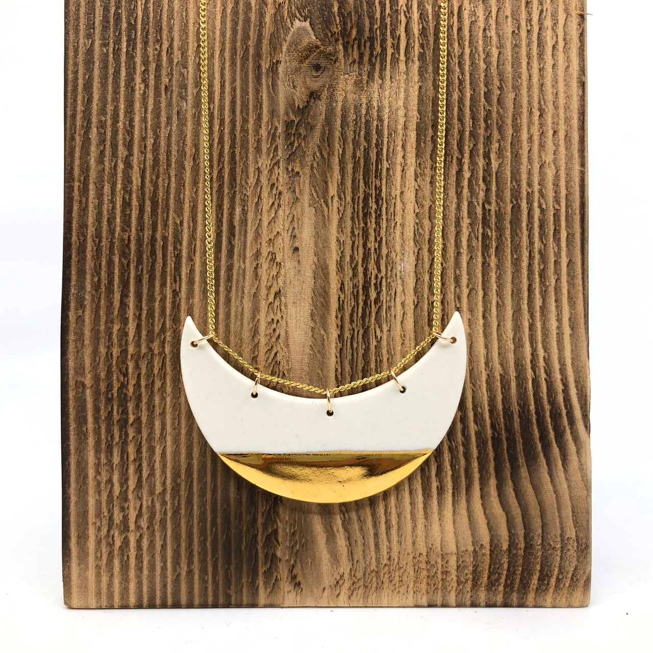 White & Gold Luster 5-Link Moon Necklace