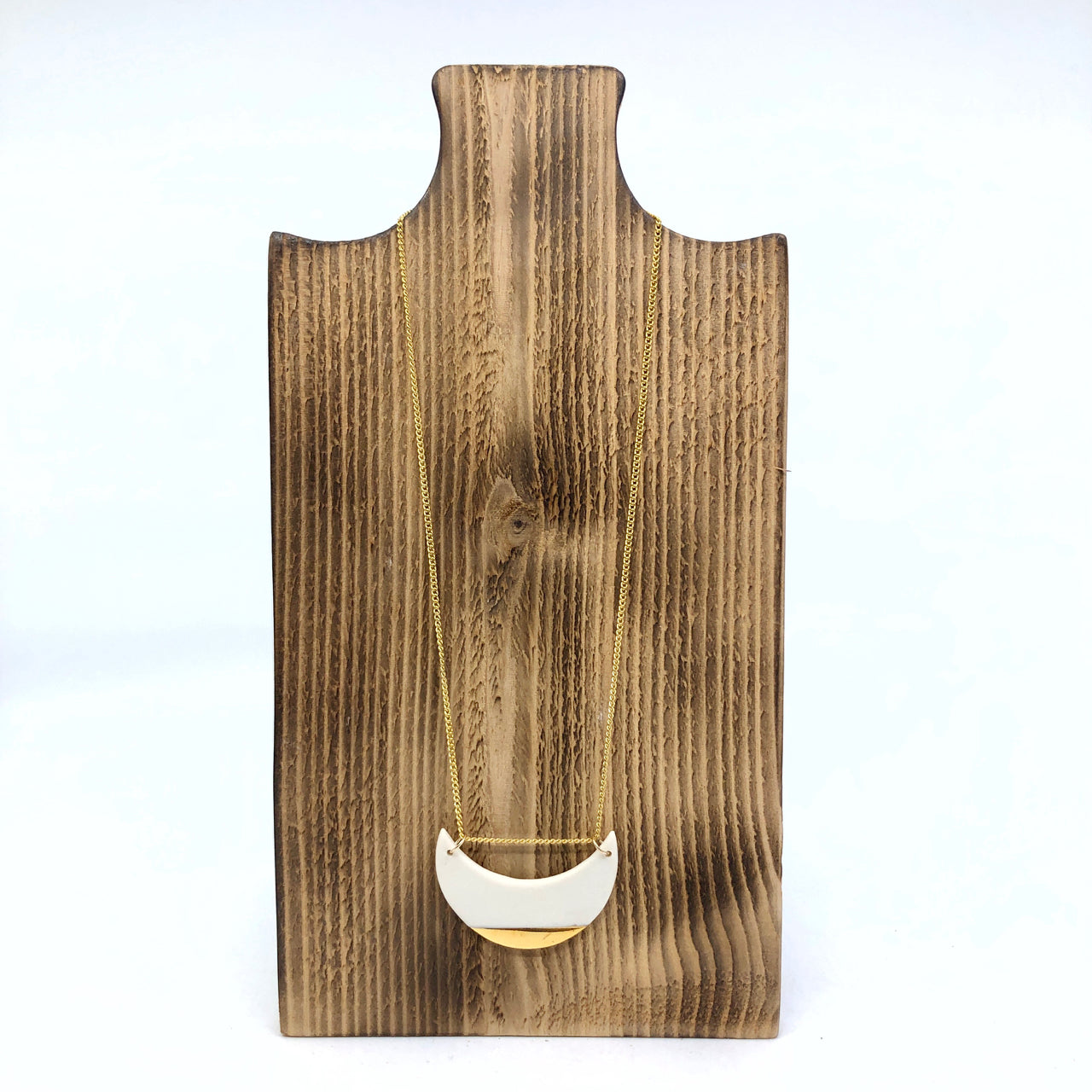 White & Gold Luster 2-Link Moon Necklace