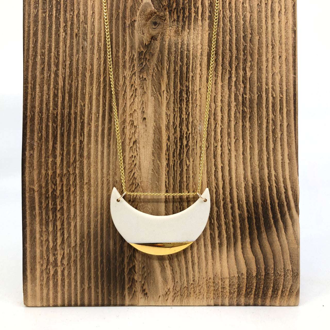 White & Gold Luster 2-Link Moon Necklace