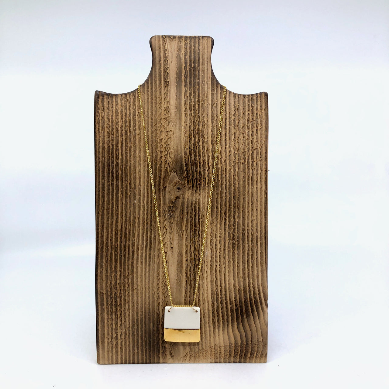 White & Gold Half-Luster Square Necklace
