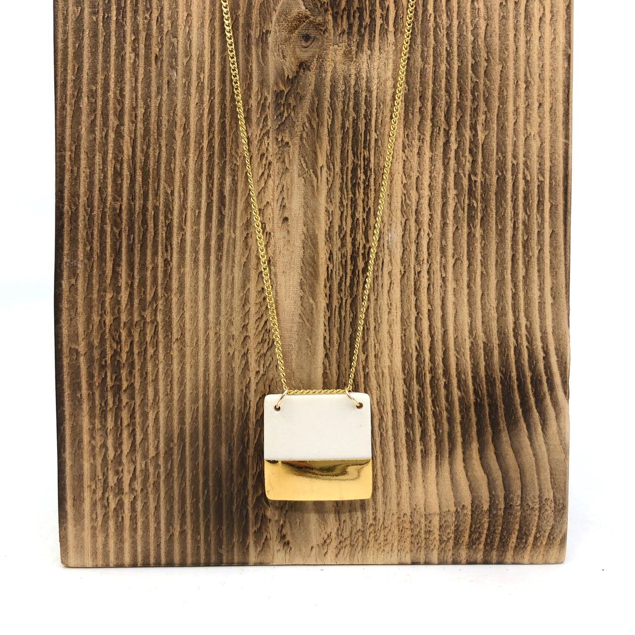 White & Gold Half-Luster Square Necklace