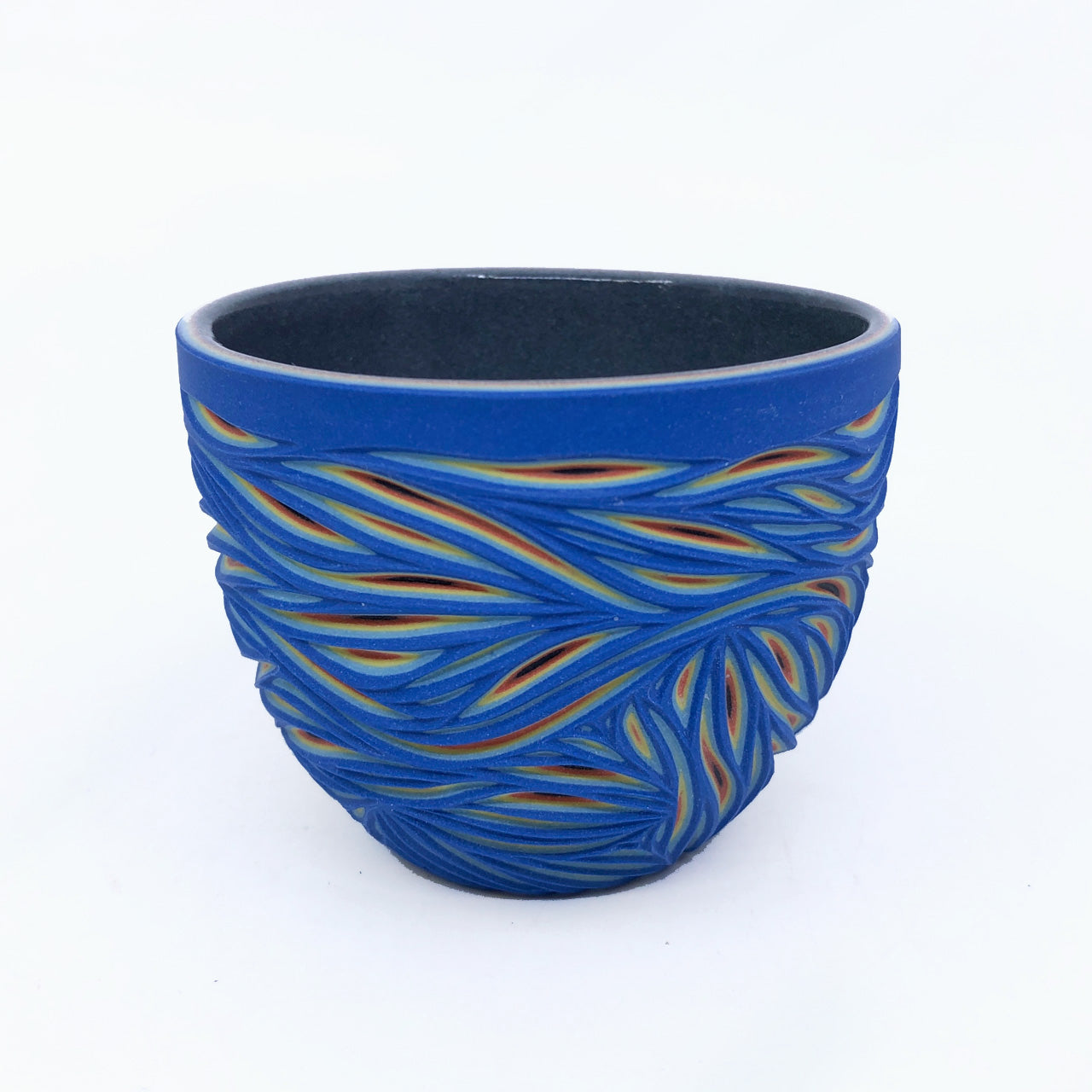 Royal Blue to Black 5-Layer Intricate Carved Teacup