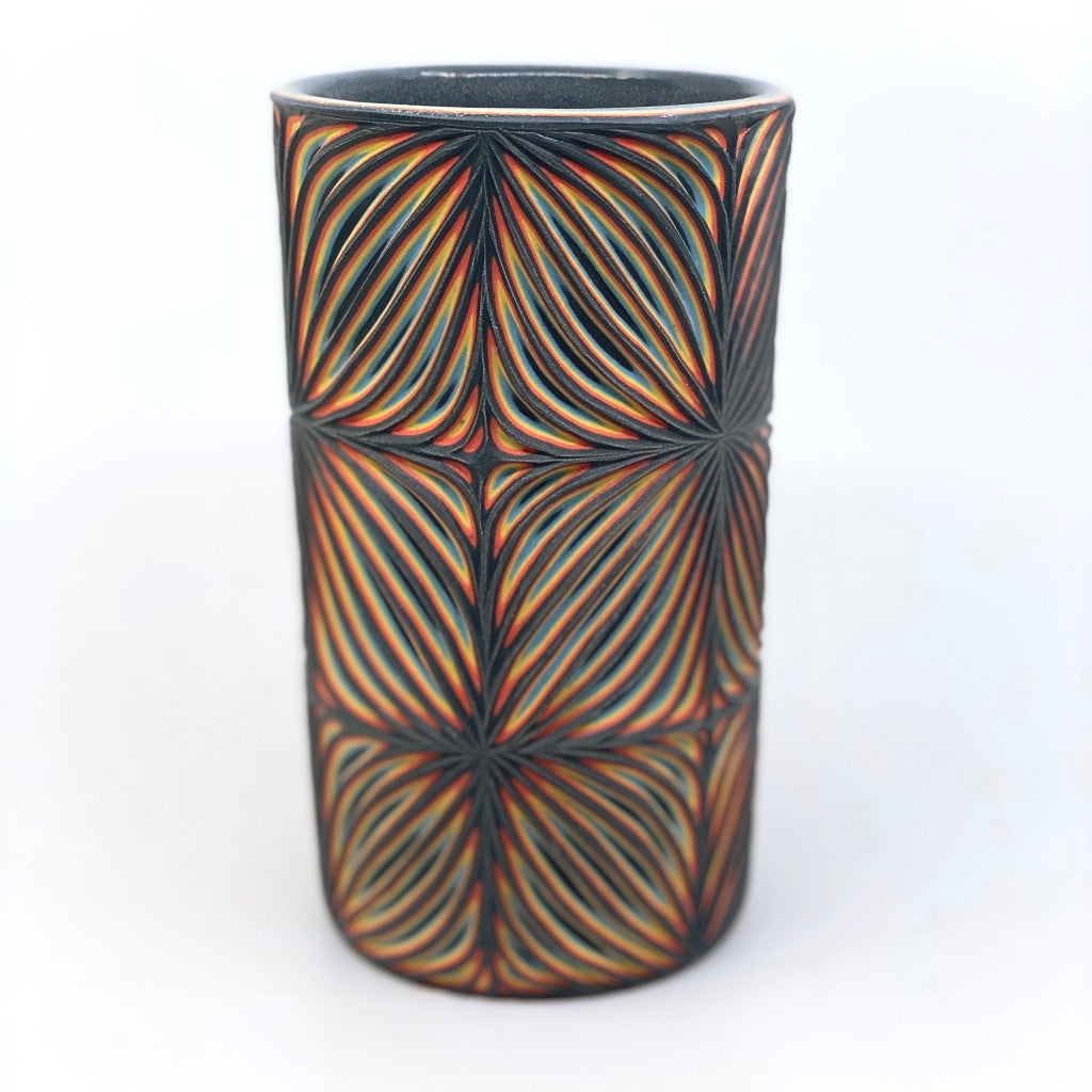 Black Neon Pattern Carved Small Column Vase