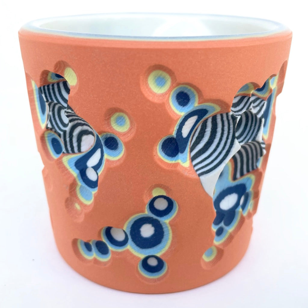 Buzzed Hybrid Layering- Coral to White w/ B&W Inserts- Carved 19 Layer Functional Fine Art Tumbler
