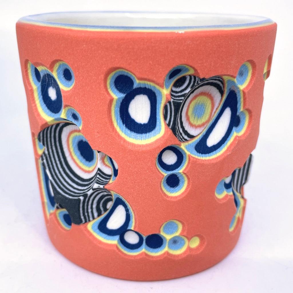 Buzzed Hybrid Layering- Coral to White w/ B&W Inserts- Carved 19 Layer Functional Fine Art Tumbler