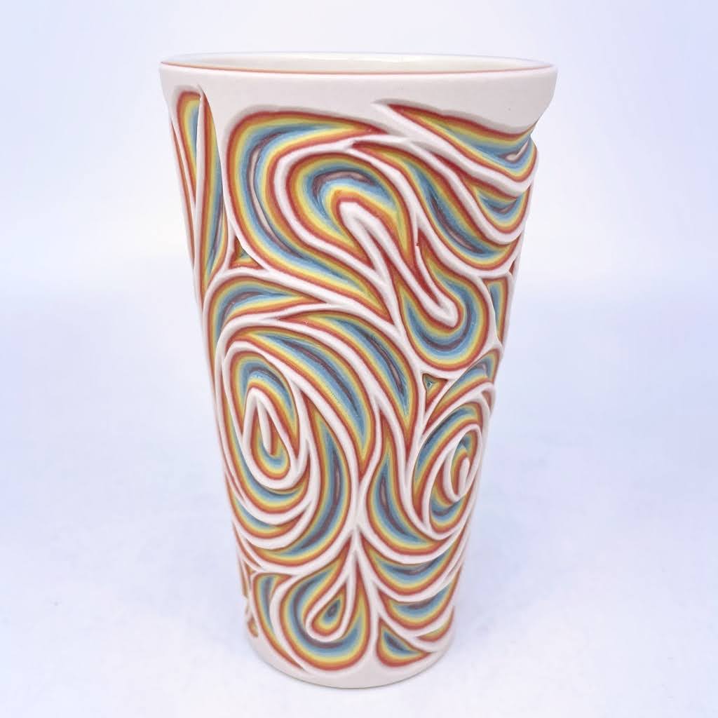 Rainbow Swirl 8-Layer Carved Pint