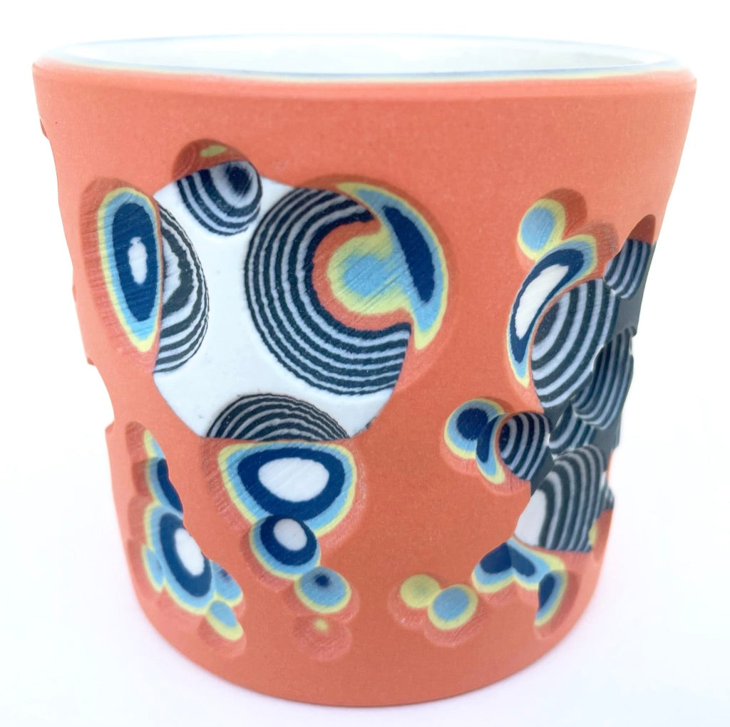 Buzzed Hybrid Layering- Coral to White w/ B&W Inserts- Carved 19 Layer Functional Fine Art Tumbler