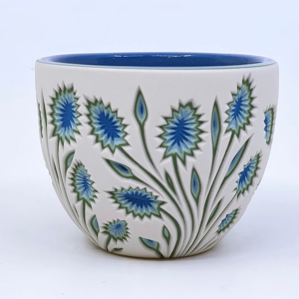 *Now Preorder* White to Royal 5-Layer Botanical Carved Teacup (Ship in 4-6 weeks)