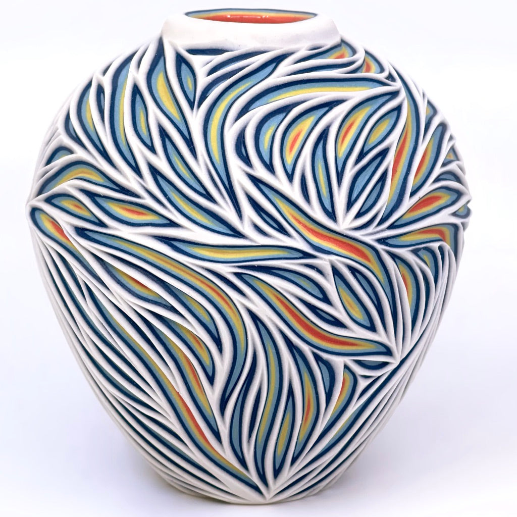 White to Coral Bud Vase Intricate Carved (Ready to ship)