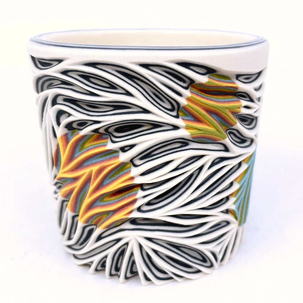Intricate White Rainbow Hybrid Carved 19 Layer Tumbler
