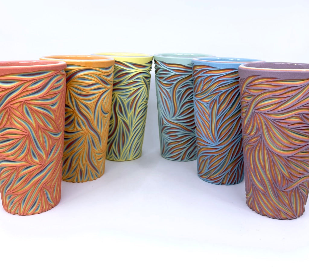 **Preorder Product** Intricate Carved Rainbow 7 Layer Pint (ship in 1-2+ months)