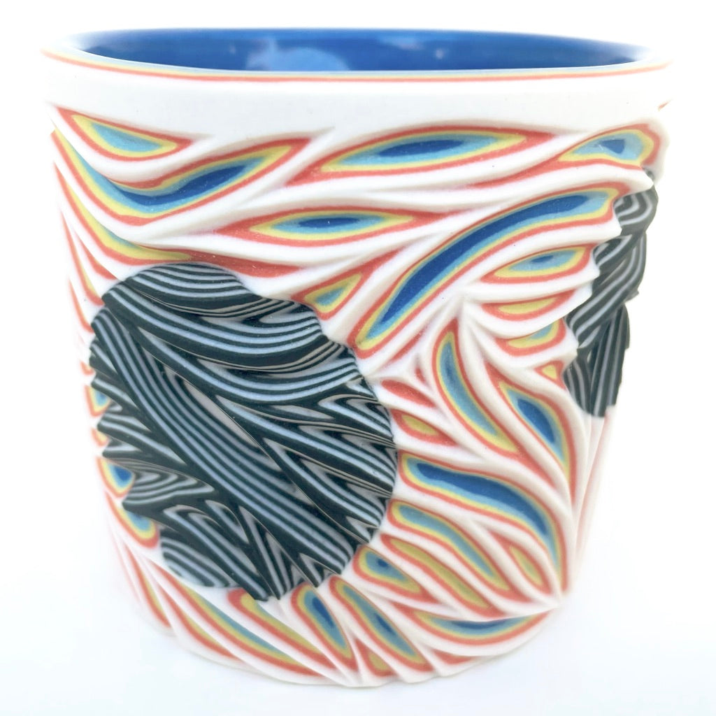Intricate Carving Hybrid Layering- White to Royal w/ B&W Inserts- Carved In & Out -19 Layer Functional Fine Art Tumbler