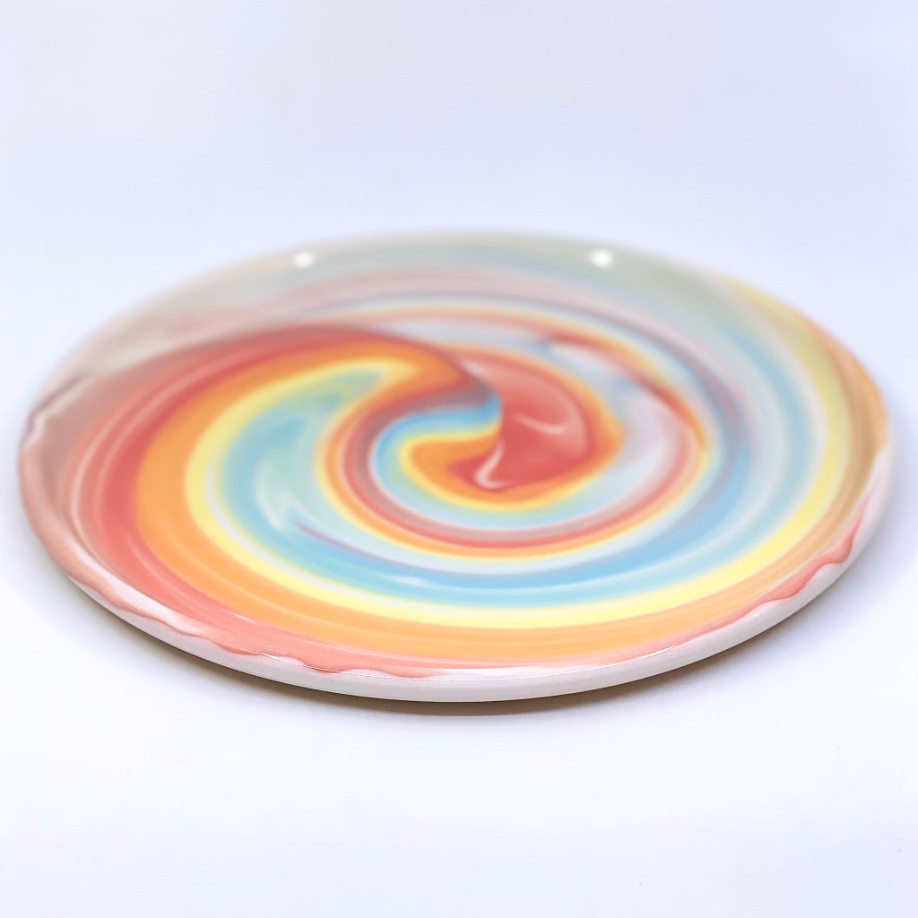 Preorder White Rainbow Swirl Plate (Shipping 4-6 weeks)
