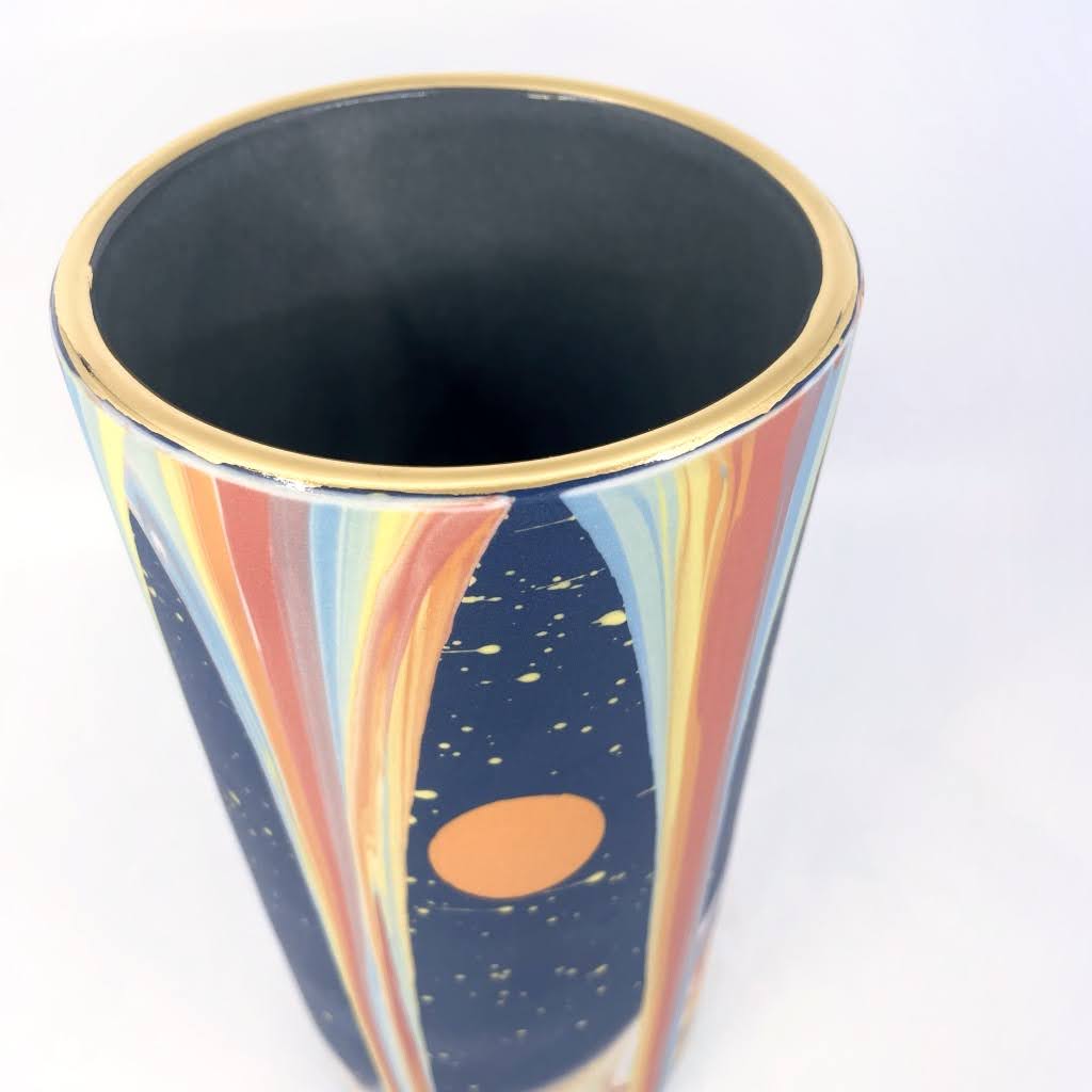 Rainbow Falls with Gold Rim- Large Column Vase