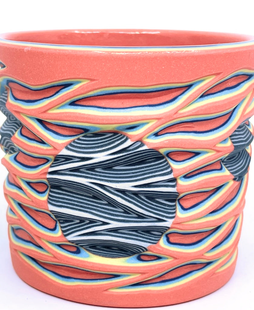 Flow Full Coral Hybrid with B&W Layer Inserts- Carved 19 Layer Tumbler