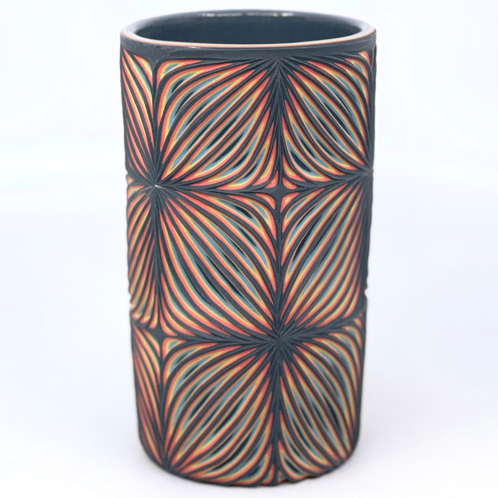 Black Neon Pattern Carved Small Column Vase