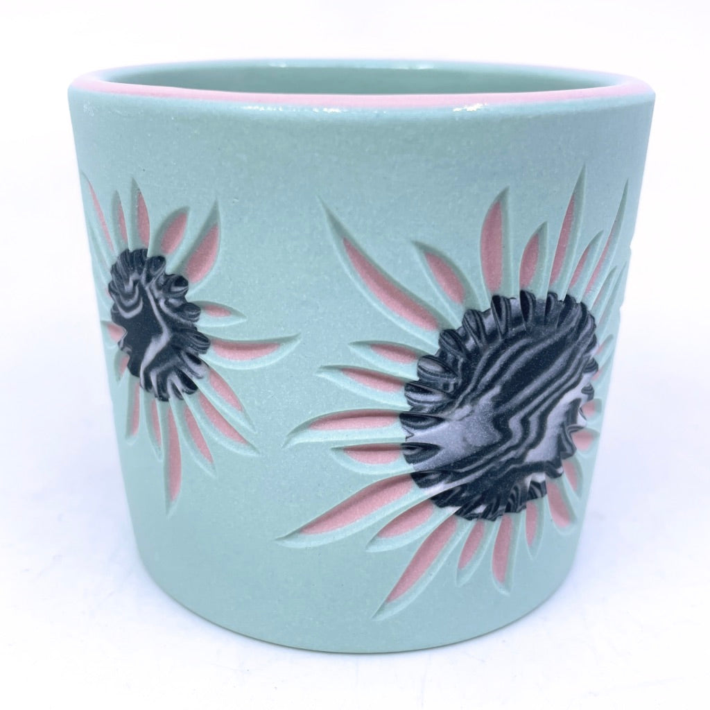 Solar Flare Mint & Pink w/ B & W Suns Marbled Carved 3-Layer Tumbler