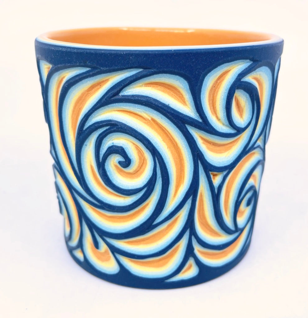 Cobalt to Orange Swirl 6-Layer Carved Tumbler