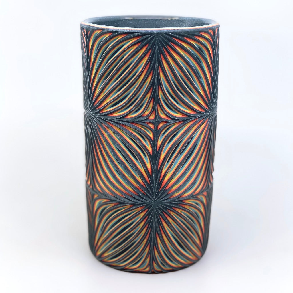Black Neon Pattern Carved Small Column Vase