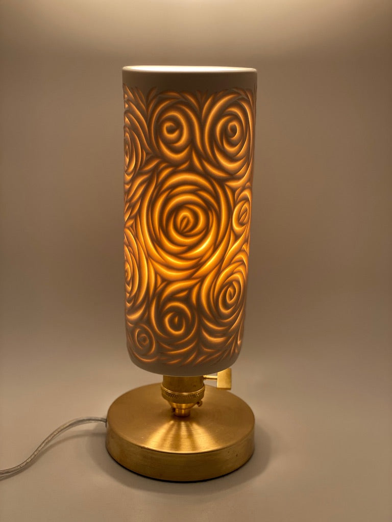 Table Lamp- Swirl Hand-carved Porcelain Shade and Unfinished Brass Base
