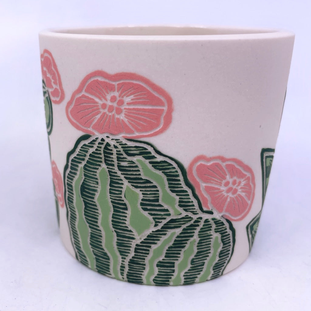Cactus w/ Pink Flowers Sgraffito Tumbler (by Katie Kelly)