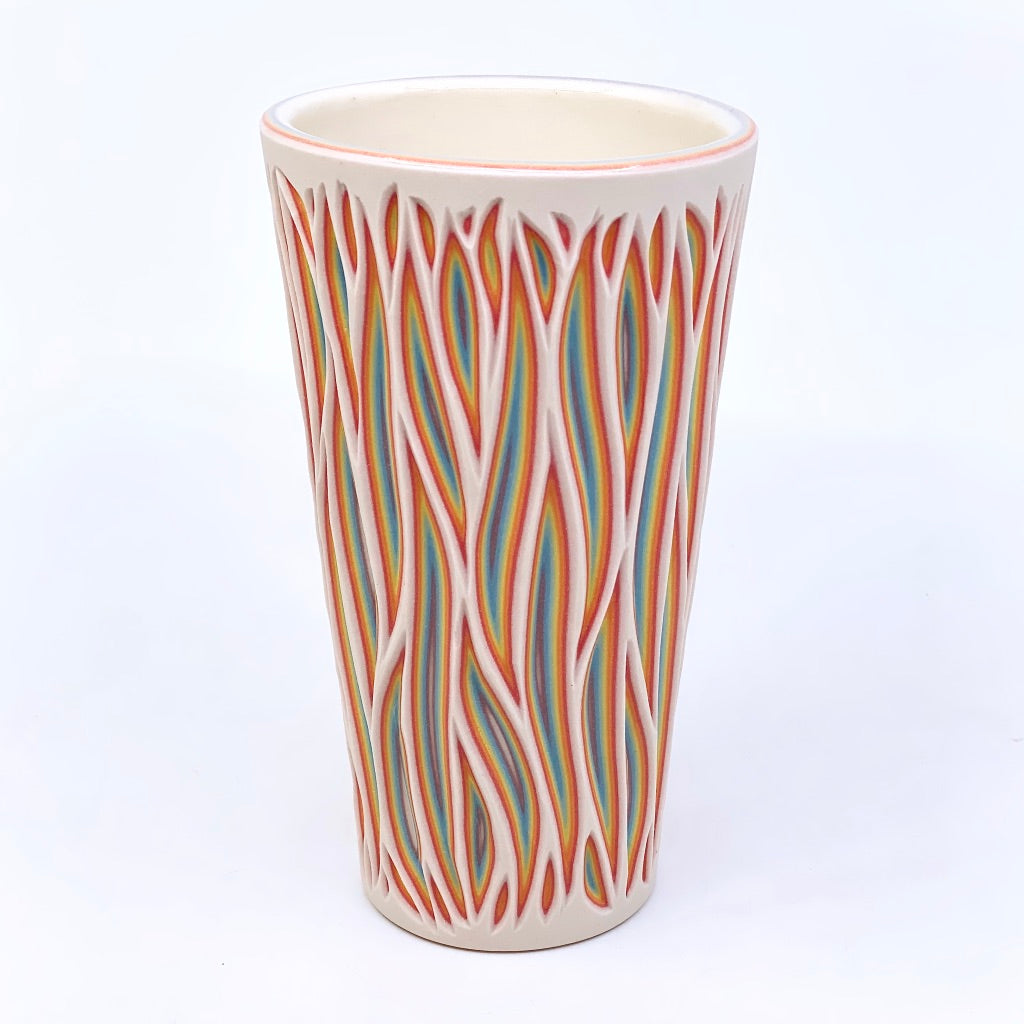 White Rainbow Spire Pint- 7 Layer Carved