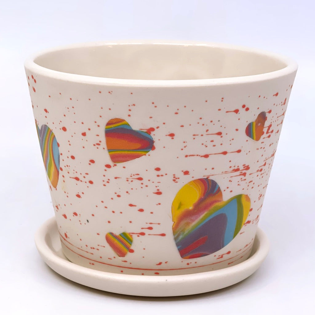Cosmic Love Small Planter- White Background w/ Dish *Now Preorder* (ship by mid-March)