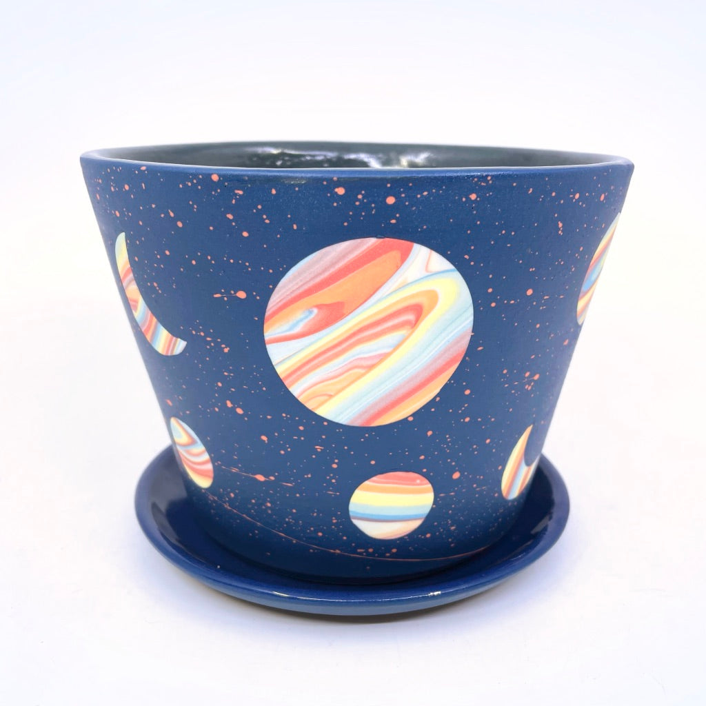 *Preorder* Large 2021 Cobalt Rainbow Galaxy Planter w/ Dish *EARTH DAY EXCLUSIVE*