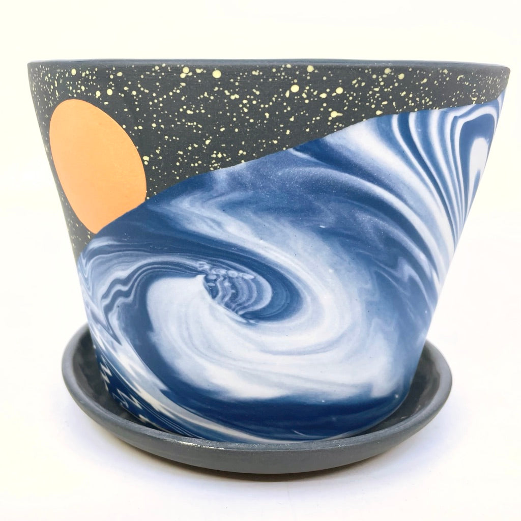 *Preorder* Large Night Wave Planter w/ Dish, Orange