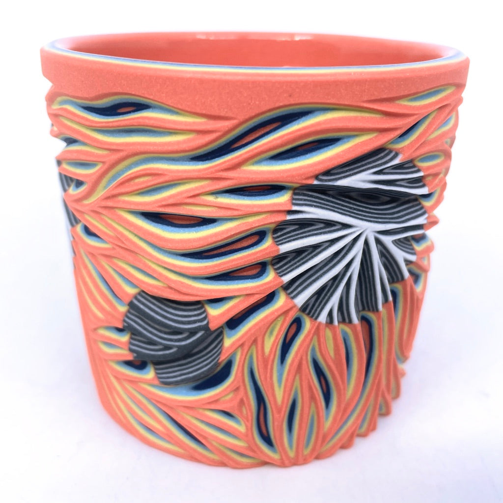 Intricate Full Coral Hybrid with B&W Layer Inserts- Carved 19 Layer Tumbler