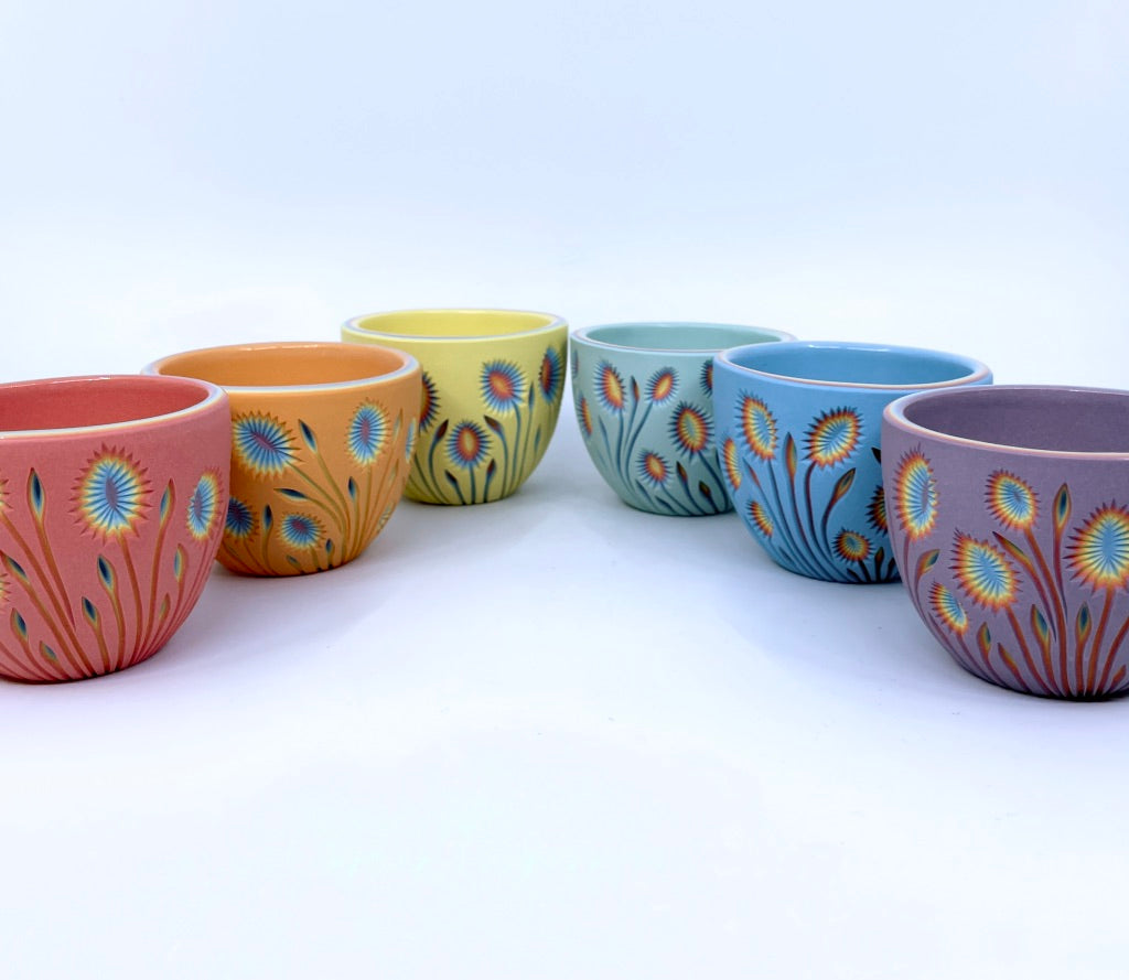Botanical Carved Rainbow 7 Layer Teacup (limited stock ready to ship)