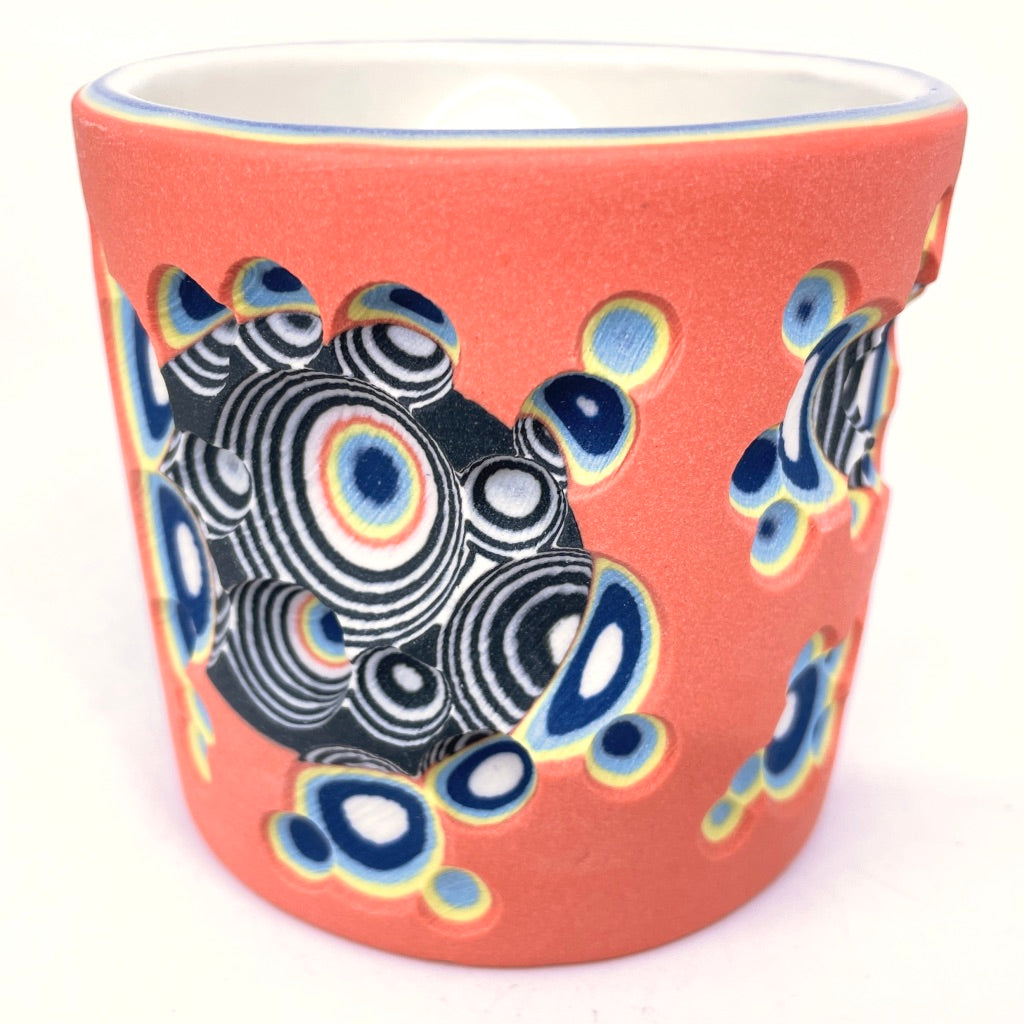 Buzzed Hybrid Layering- Coral to White w/ B&W Inserts- Carved 19 Layer Functional Fine Art Tumbler