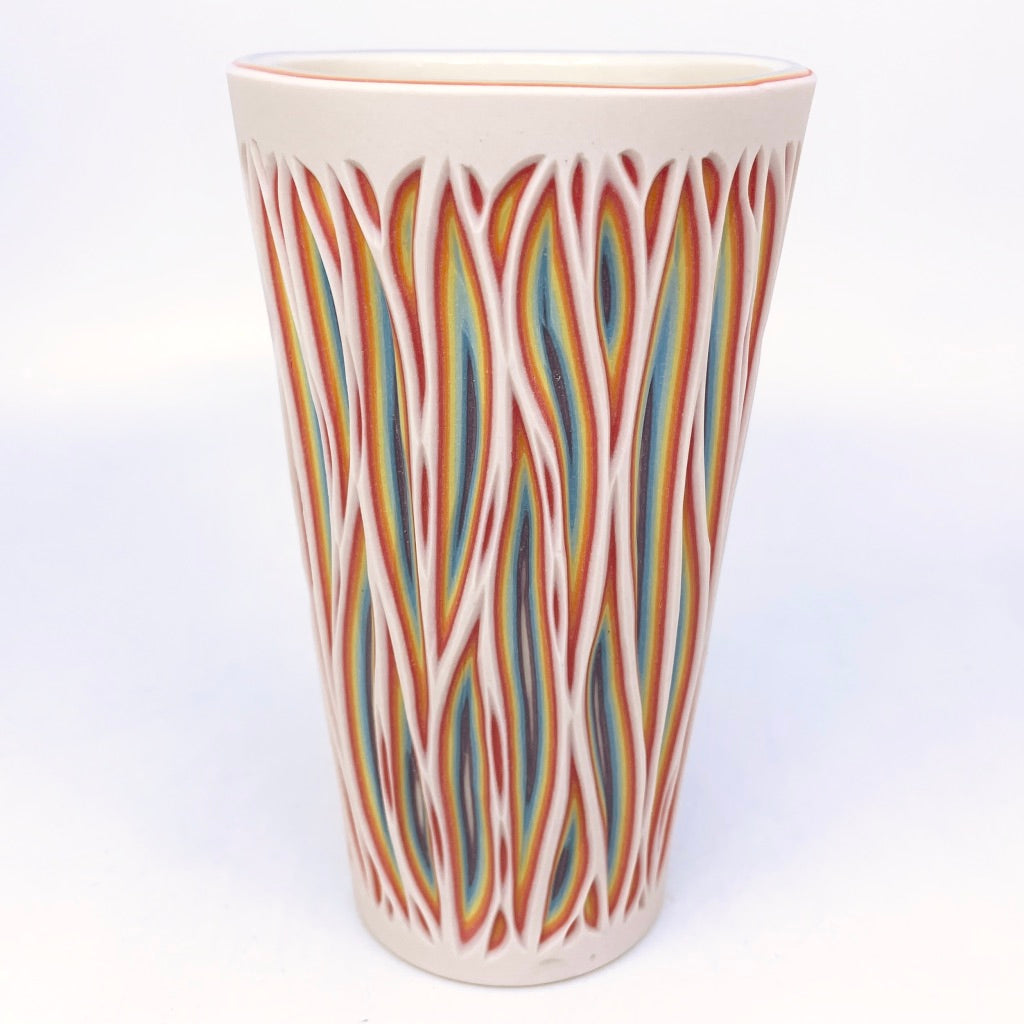 White Rainbow Spire Pint- 7 Layer Carved