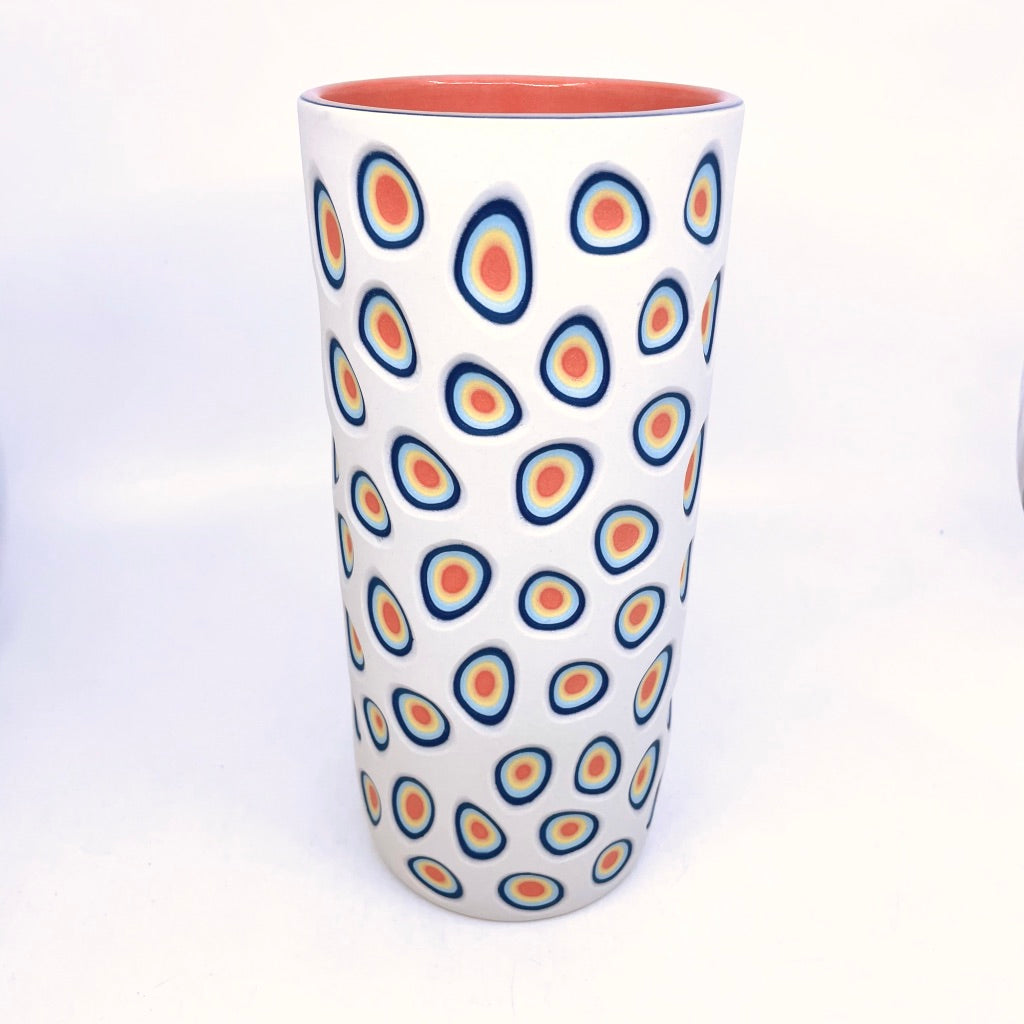 Large 5-Layer White to Mango Carved Vase