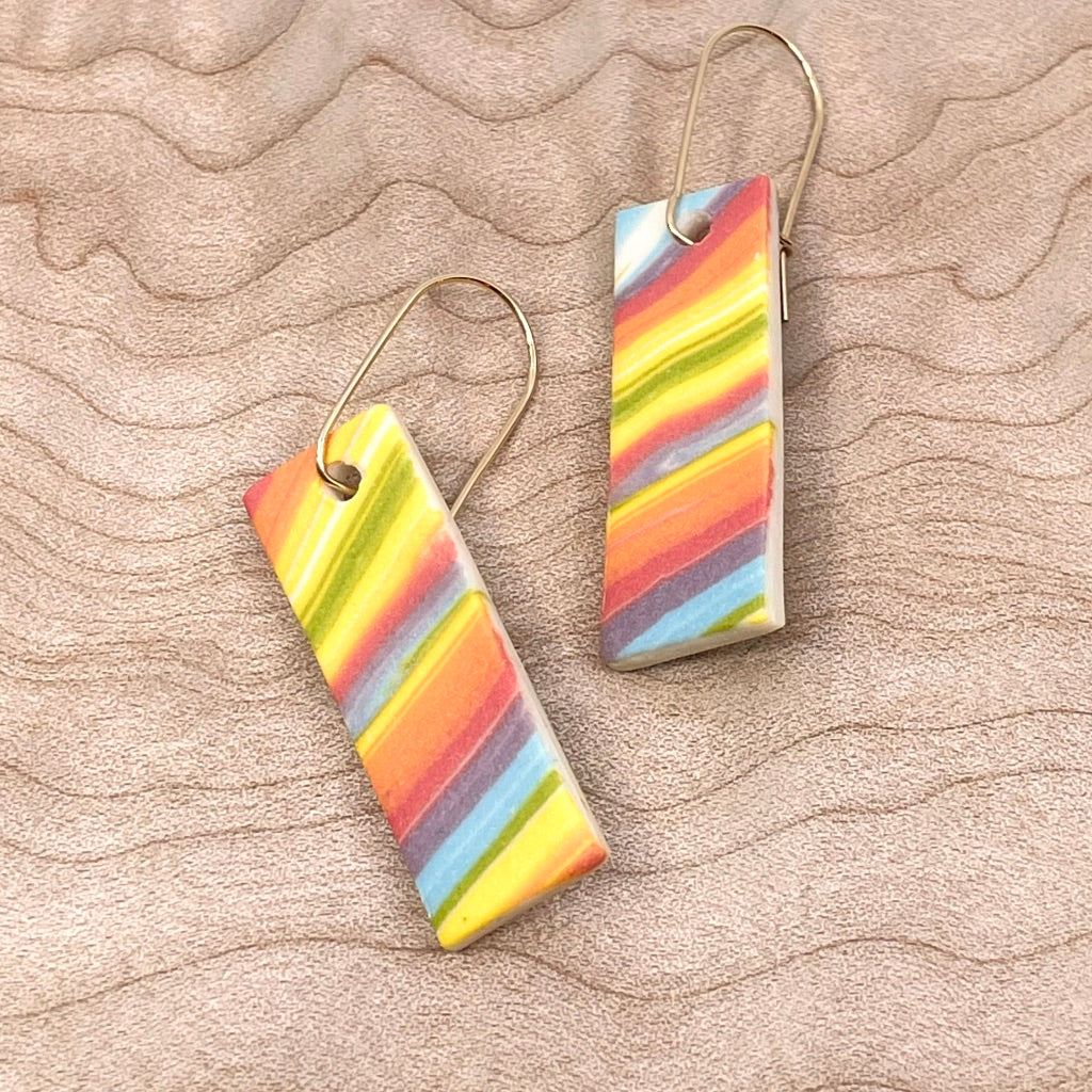 Rectangle Drop Bright Rainbow Earrings