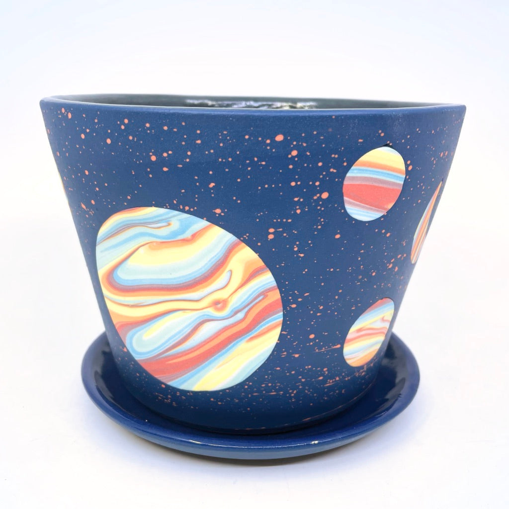 *Preorder* Large 2021 Cobalt Rainbow Galaxy Planter w/ Dish *EARTH DAY EXCLUSIVE*