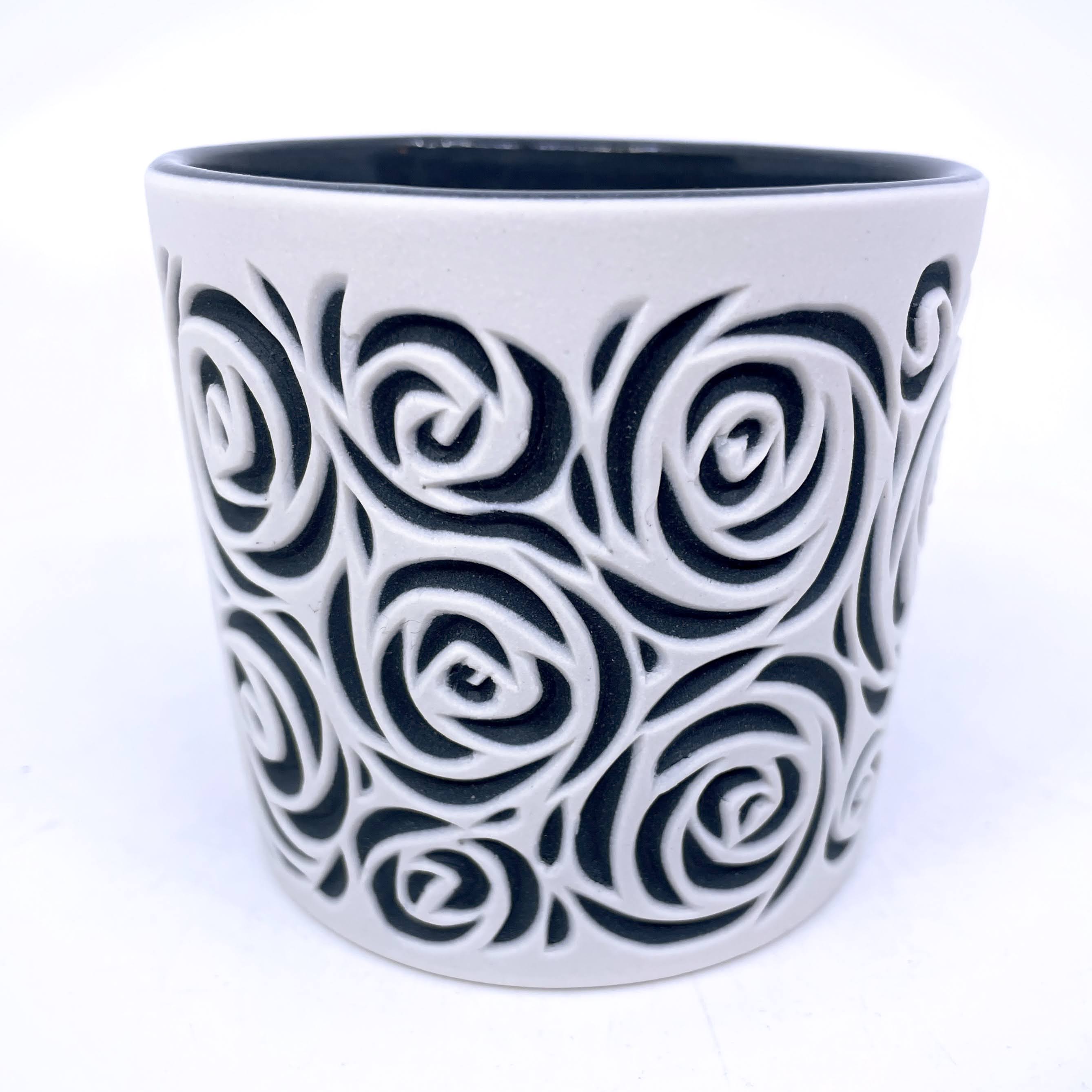 Rose Perfection White to Black Swirl Carved Tumbler
