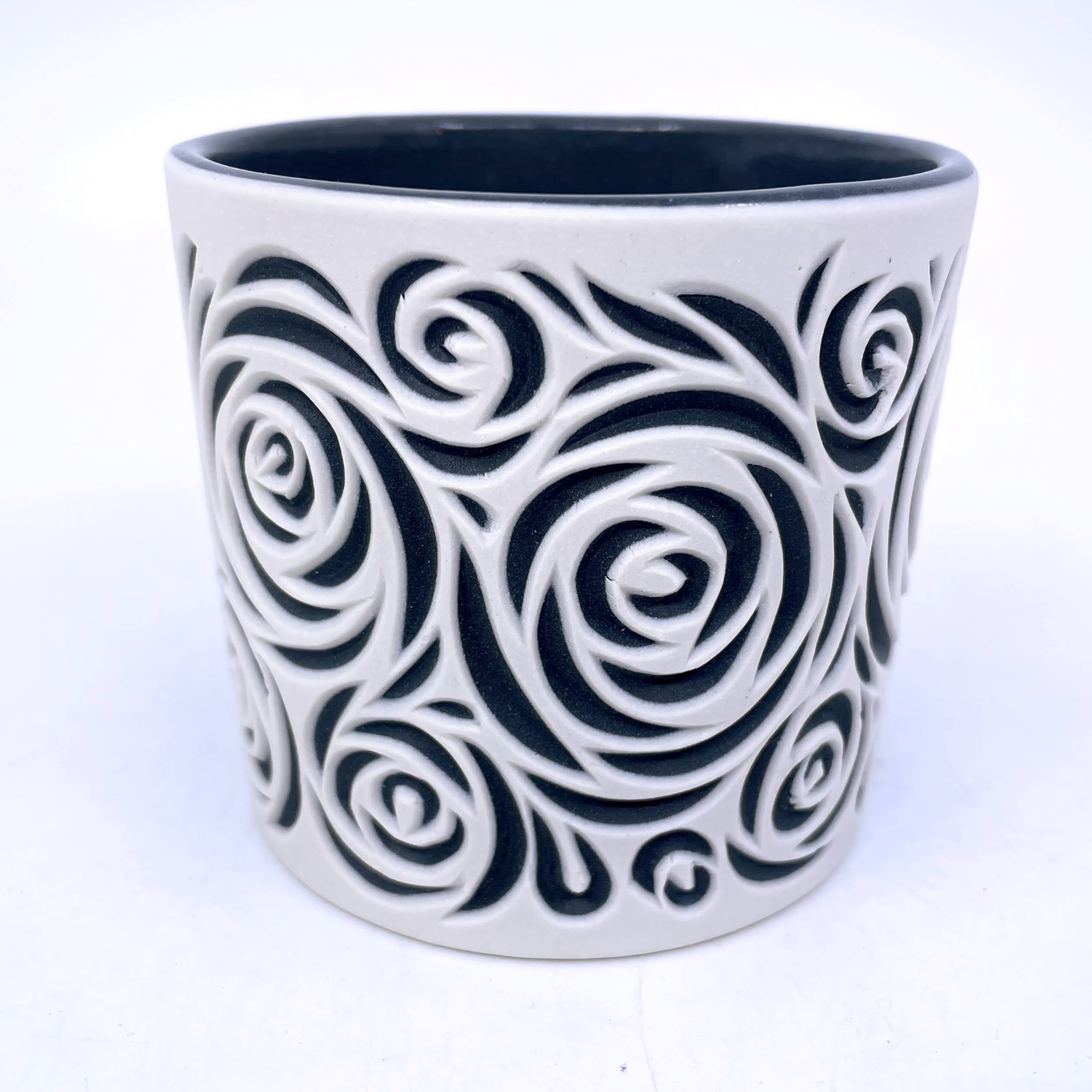 Rose Perfection White to Black Swirl Carved Tumbler